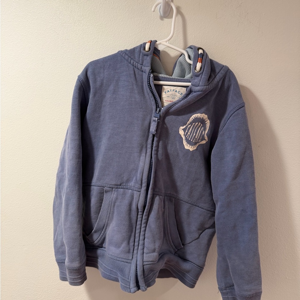 FatFace Megalodon Graphic Zip Hoodie | Blue | Kids 8/9 | Shark